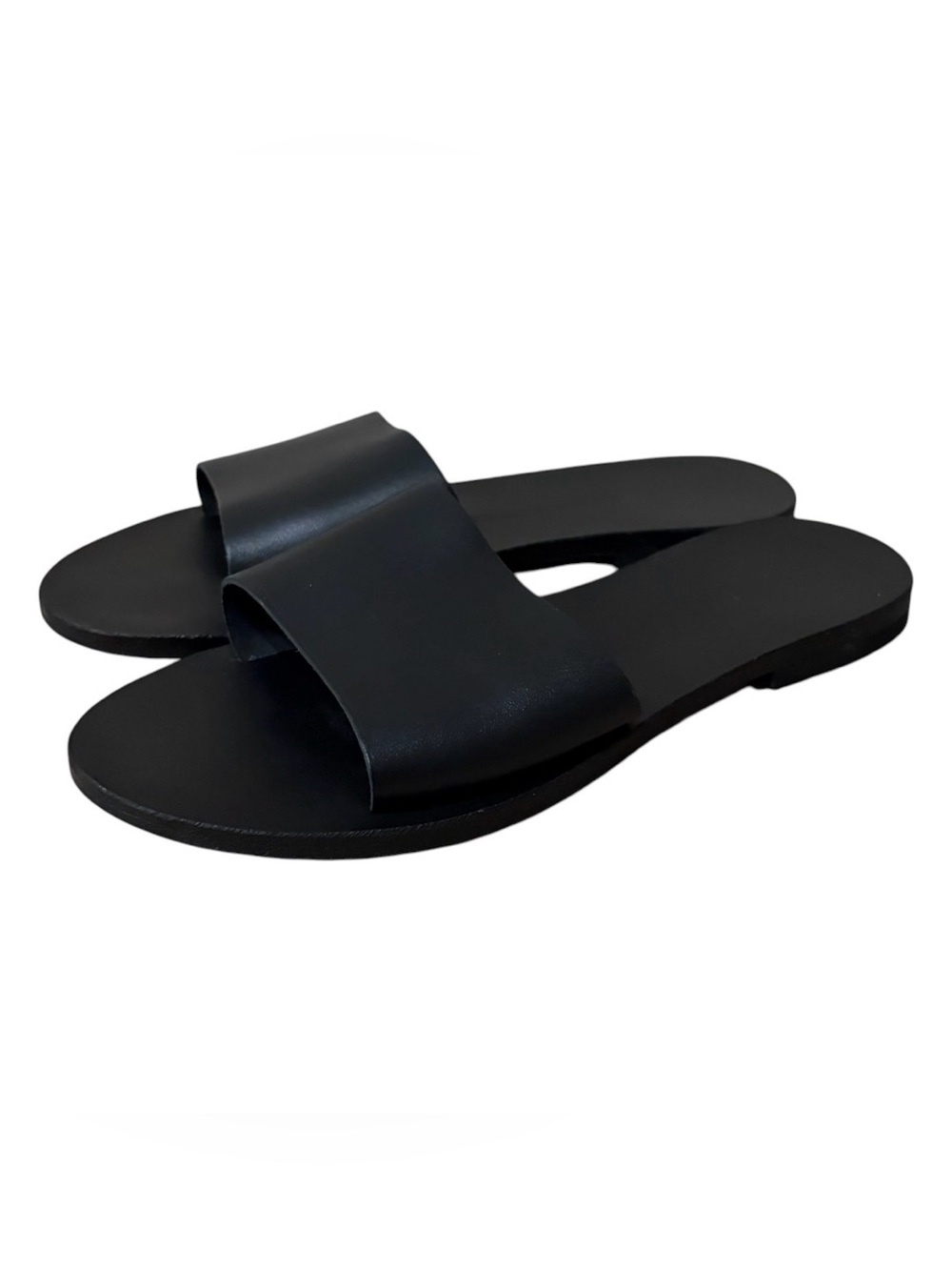 Maria Farro Black Leather Slides Size 39